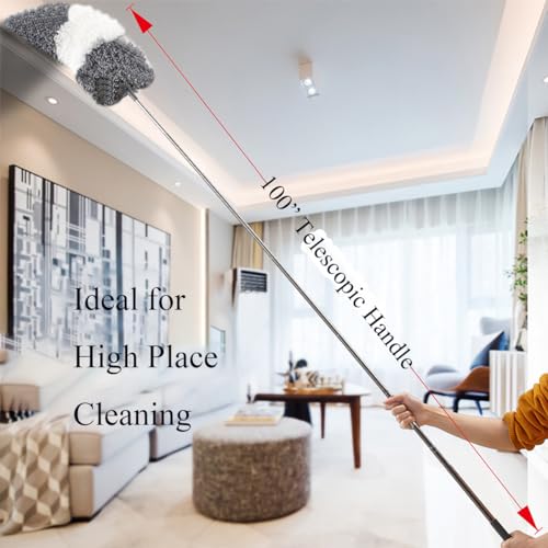 Image of 5Pcs Microfiber Feather Duster Cobweb Remover and Ceiling Fan Duster with Telescopic Pole 3-Stage Stainless Steel Handle - 100 inch Dust Remove Cleaning Brush Tool Set