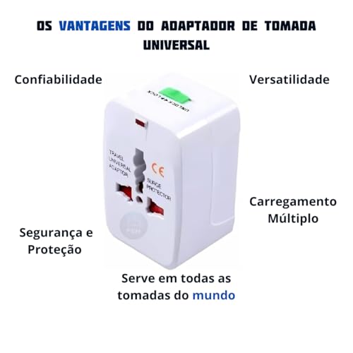 Adaptador Tomada Universal Padrão Internacional Compacto Portátil Bivolt Branco, Serve em Mais de 15