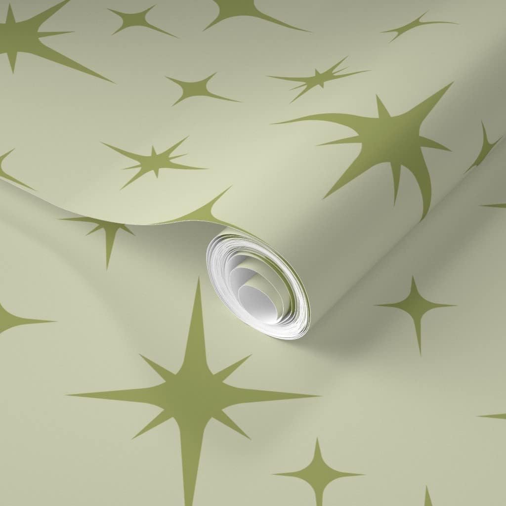 Removable Wallpaper Swatch - Atomic Age Green Vintage Star Retro Midcentury Modern 1950S Space Custom Pre-Pasted Wallpaper by Spoonflower