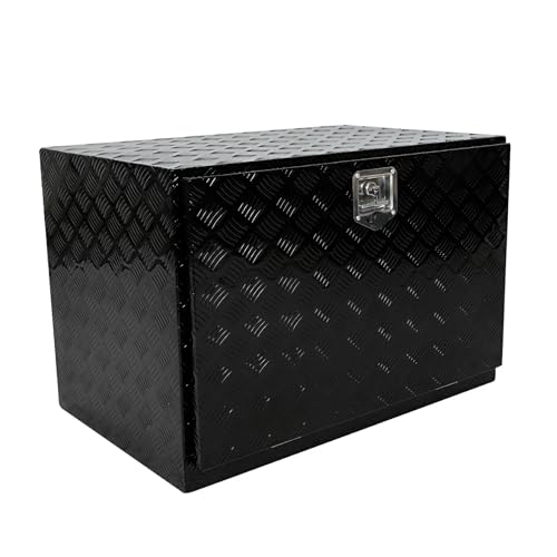 confote 36"x 22"x 24" Heavy Duty Aluminum Stripes Plated Tool Box Underbody Truck Box Pick Up Truck Bed RV Trailer Toolbox Waterproof Square Storage Organizer with Lock and Keys-Black
