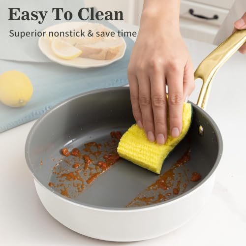 10-in-1 White Ceramic Nonstick Deep Saute Pan Set With Steamer & Lid, 4QT — view 6