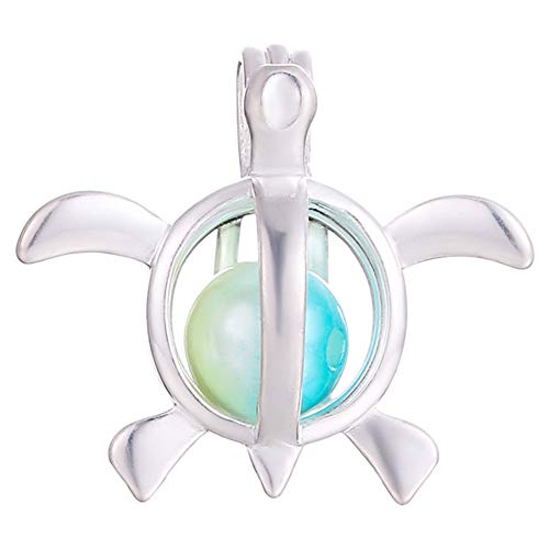 Vie jeune 10pcs Bright Silver Turtle Charms Pearl Cage Locket Beads Cage Pendant Jewelry Making Supplies-For Oyster Pearls, Essential Oil Diffuser, Fun Gifts (Turtle-2)
