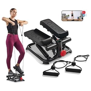 Sunny Health Fitness Mini Steppers for Exercise at Home Stair Step Workout Machine Full Body Cardio Equipment with Optional Free SunnyFit App Connection and Resistance Band