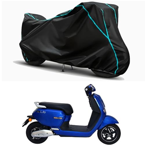 Image of Waterproof Bike Body Cover Compatible for | Okinawa Lite | Taffeta Fabric, Sky Piping Design, Bottom Elastic Fit | Dustproof, Sun UV & Rain Protection for All Weather.