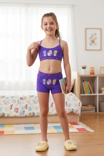 Image of ToBeInStyle Girl Pack of 6 Set Spaghetti Strap Training Bras & Boyshorts Bikinis