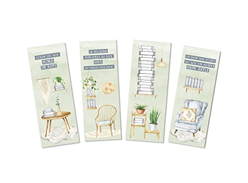 Lesezeichen Set BÜCHER, 4 Lesezeichen Geschenk Freundin, Geschenk Frau, Lesezeichen Papier Cover