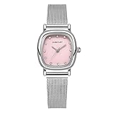 JUJUGEN【新スタイル人気】 腕時計 うで時計 watch レディース 腕時計 ステンレス メッシュ 防水 シンプル スクエア おしゃれ シンプルな文字盤 クオーツ スクエアフェース 人気 カジュアル 通勤 時計 軽量 古典 小さい ウォッチ ビジネス 男女兼用 プレゼント クリスマスプレゼント 高校生 入学 通学 入園 通園 新学期 誕生日 お祝い (#02 ピンク)