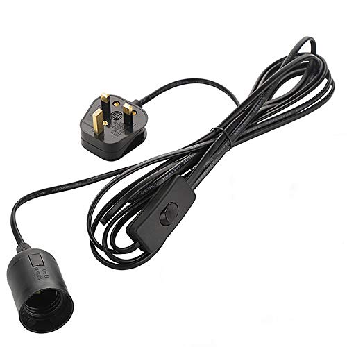 4M Plug in Pendant Light Fitting, Sunnylinn E27 Ceiling Lamp holder Suspended Pendant Light Ceiling Lighting Fitting Kit with ON/OFF Switch, 2 Cord Gold Fabric Cable UK Plug (Black)