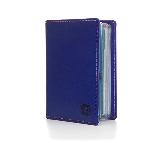 OPTEXX w7752017 RFID Étui pour cartes de Homme, Femme Personal-de crédit, carte d'identité, carte bancaire Charly Indigo avec, rose, coutures contrastées en cuir Vegi certifié TÜV et