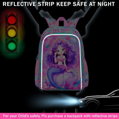 Image of HPJGD 3PCS Mermaid Backpack for Girls, Water Resistant Kids Bookbag Set with Lunch Box,Cute Elementary School Bag for Preschool Toddler