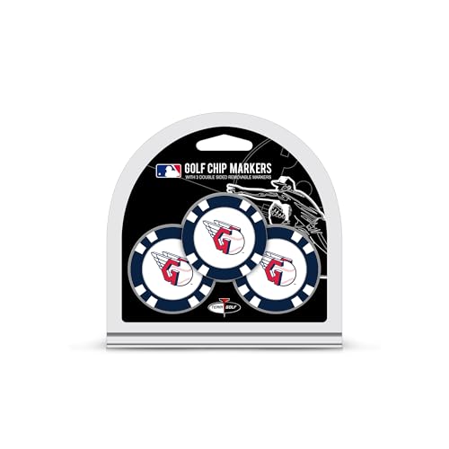 Team Golf MLB Cleveland Indians 3 Pack Golf Chip Ball Markers, Poker Chip Size with Pop Out Smaller Double-Sided Enamel Markers