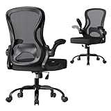 SONGMICS Ergonomic Office Chair, Mesh Swivel Desk Chair with Lumbar Support, Rocking Function, Flip-Up Armrests, for Home Office, Bedroom, Black OBN042BH03