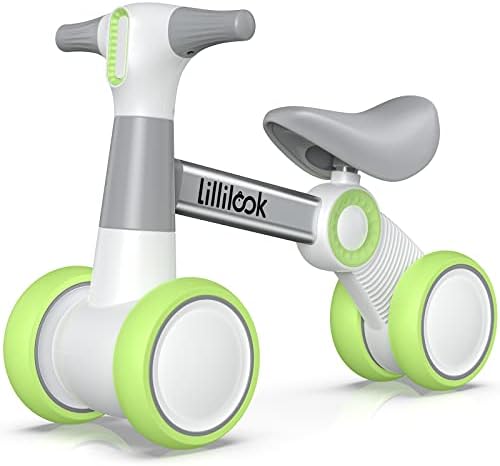 Lillilook Baby Balance Bike for Toddlers 1-3 Years Old, Riding Toys with 4 Wheels for Chilren Age 2, No Pedal Anti-Drop Baby Walker Bicycle, Kids First Bike Birthday Gift, for Boys Girls
