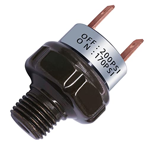 mankk Air Pressure Switch 170-200 PSI Thread 1/4 NPT 24V 12V DC Air Compressor Pressure Switch for Air Horn Train 170-200-1/4 NPT-BK