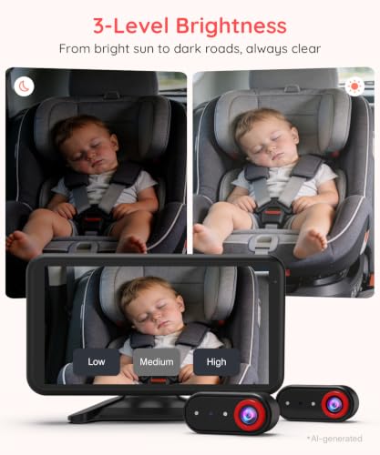 Image of LUCKVIEW BM2 PRO Dual Baby Car Camera, 5.2 inch 1080P Baby Monitor | IR Night Vision and Anti-Shake Mount; Split View Helps Parents Check 2 Kids or Pets In Rear-Facing Car Seats