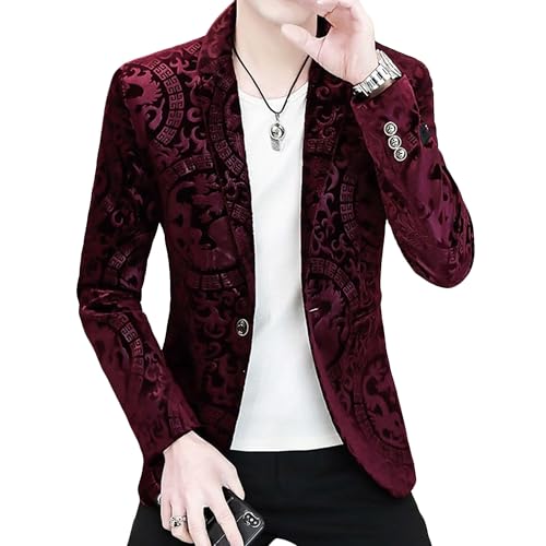 Men's Slim Fit Fashion Blazers Business Casual Printed Suit Jacket Wedding Party Smart Sport Coat