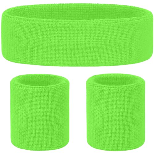Headband & Wristbands Set Neon Sweatbands 80s Fun Run Team Building Event Fancy Dress 90s Party Accessories Gym (Red)