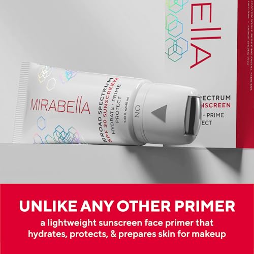 Mirabella Face Primer with SPF– Broad Spectrum SPF 30, Hydrating SPF Moisturizer Face Primer & Anti-Aging Formula with Hyaluronic Acid & Antioxidants - Face Roller Applicator, 1.35 fl. Oz