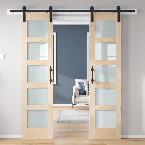 ROYMELO Double 21×84 inch Glass Sliding Barn Door Slab with
