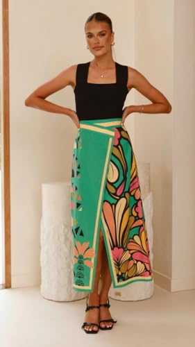 Women Floral Skirt Casual Split Midi Long Skirt Summer Vacation Outfits2