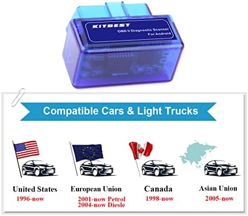 Kitbest OBD2 Bluetooth for Android, Mini OBD2 Code Reader Automotive Engine Diagnostic Scan Tool, OBD II Reader / Adapter