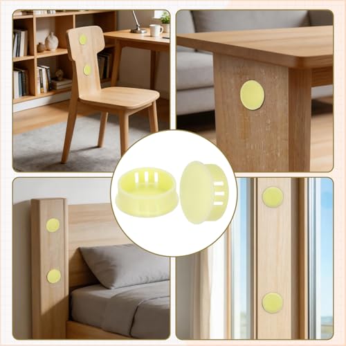 Image of MECCANIXITY 64PCS 28mm(1 3 /32 inch) Beige Plastic Hole Plugs, Flush Type Panel Hole Plugs Insert End Caps for Locking Hole Tubes Furniture Cabinet
