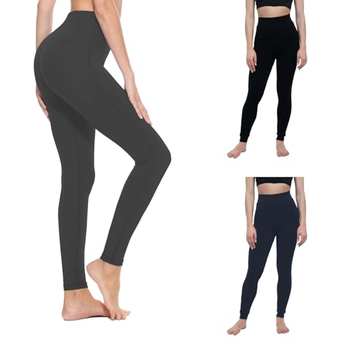 BAEIDO Leggings termici foderati in pile da donna, a vita alta, controllo della pancia, spessi, morbidi, pantaloni da yoga per donna freddo inverno neve caldo, Catione grigio scuro, XXL