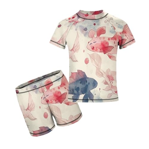 Watercolor Pink Axolotl PatternChildren's Casual Swimsuit Set - Simple and Versatile9-11Y（140cm）