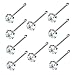 Clear Cz 925 Sterling Silver Bendable Nose Ring with 1.2mm Prong Round Setting Ball Ended 3/8" 10 Pcs Set