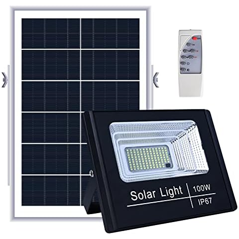 Solar Flood Lights Outdoor, 56 LEDs Security Lights with Remote Control, Auto Dusk to Dawn Sensor IP66 Waterproof LED Flood Lights Solar Powered 20W Equivalent Lights for Yard Porch Garage Garden Cover