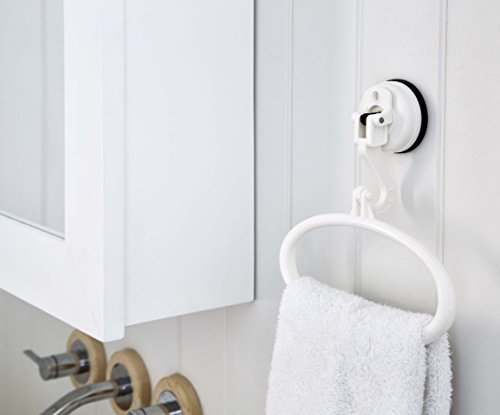 Feca Fe-B5004, White No Drill Vacuum Push And Lock Suction Cup Towel Ring Holder For Bathroom & Kitchen Finished Marble & Tile #TOP2