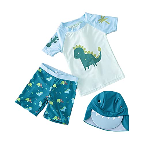 Mud Kingdom Little Boys 3 Pieces Swimsuit Cartoon Bathing Suit Rash Guards with Hat