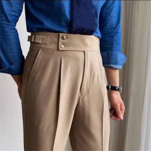 Men Slim Fit Suit Pants Business Formal Straight Trousers with Pockets Summer Casual Wear2