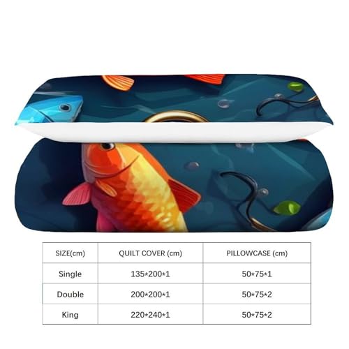 Housse de couette poisson coloré lit simple 135x200 microfibre zippée - 4