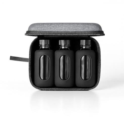 BYOS Bottle Flight Travel Set – 3×2 oz Silicone-Wrapped Boston Round Bottles in EVA Case – Leak-Proof, Gift & Travel ready, TSA-Friendly for Hot Sauce, Bitters, Spirits & More (Empty Bottles, Gray)