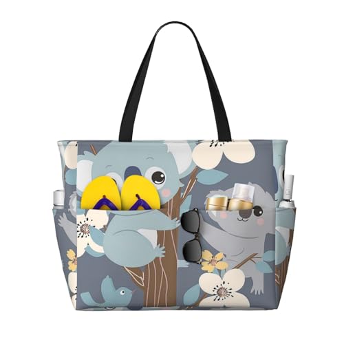 Cute Koala Hanging Beach Bag Branch Flower Pool Bag for Women Waterproof Large Travel Tote with Zipper Organizer for Swimming Vacation Essentials