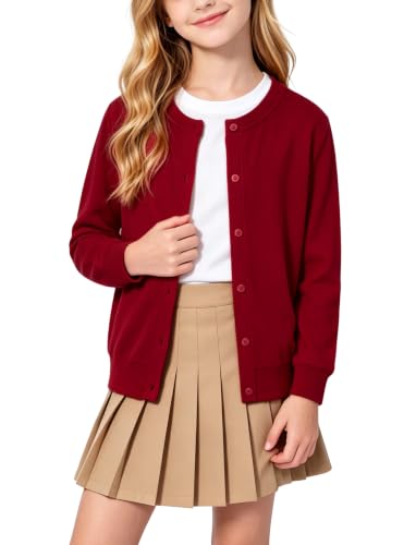 Image of PATPAT Girls Cardigan Sweater Knit Long Sleeve School Plain Tops 4-12Y