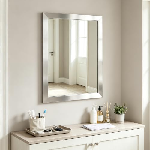 Image of Rectangular Wall Mirror 20x16 Inch Bathroom Mirror for Over Sink, Nickel