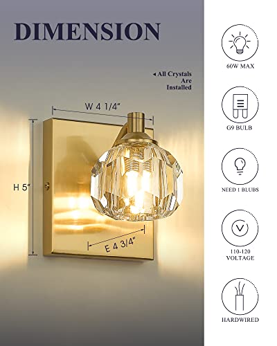 Coyilap Gold Wall Sconce Set Of Two, K9 Crystal Vanity Light, Modern Bathroom Light Fixtures, Gold Wall Lamp For Bathroom Bedroom Hallway, Bd009-1-G2 #TOP2