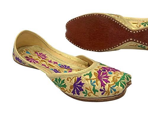 Women's Leather Flat Phulkari Shoes4