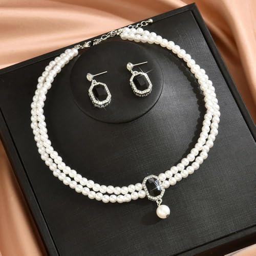 Juego de collar de perlas para bodas y novias con pendientes brillantes 4