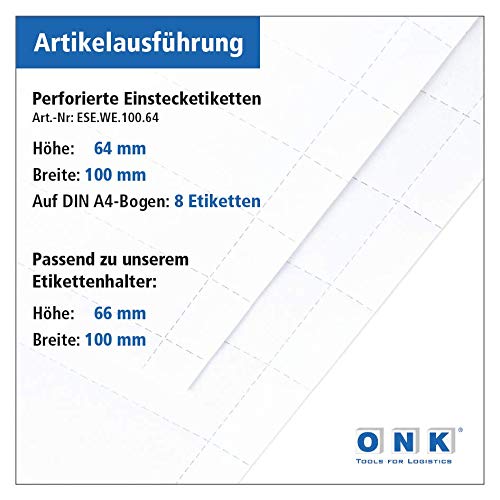 Etichette perforate 100 x 64 mm – per porta etichette 100 x 66 mm – da stampare su fogli DIN A4 (25 fogli da 8 etichette = 200 etichette 100 x 64 mm)