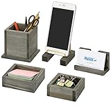 MyGift 5-Piece Rustic Reclaimed Style Gray Wood & Brass Metal Home Office Desk Accessory Set