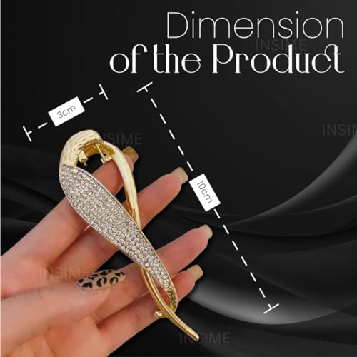 Image of INSIME Rhinestone stone hair clips for women Stylish | Sparkling Big French barrette hair bun clips | Fancy metal hair clips bun accessories Korean banana hair clip for wedding
