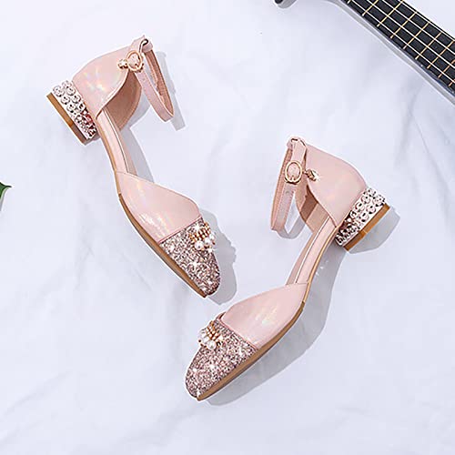 Betadog Girls Sandals Kids Glitter Bow Dress Shoes Heel Sequins Princess Sandals Toddler Flower Wedding Party Shoes (Pink-d, 3.5)3