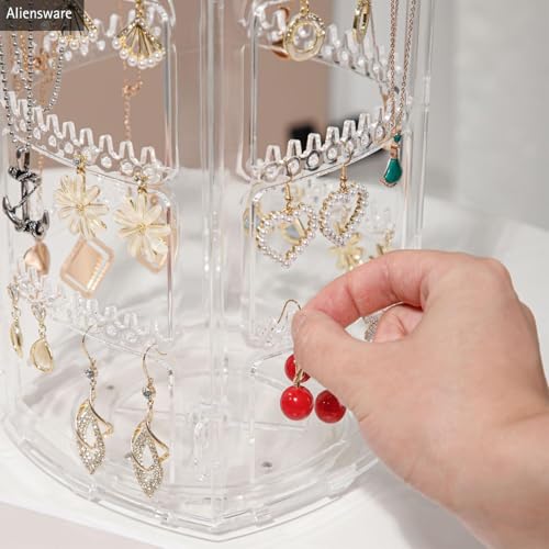 Image of Aliensware 360 Rotating Earrings Stand Holder Jewelry Display Organiser, Jewellery towers, Earrings organiser, earring organizer box, chain organiser Necklaces chain bracelet, vanity tables-Aliens