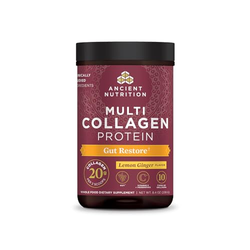 Ancient Nutrition Collagen Powder Protein, Multi Collagen Protein, Hydrolyzed Collagen Peptides Supports Skin and Nails, Joint Supplement (Gut Restore, 20 Servings)