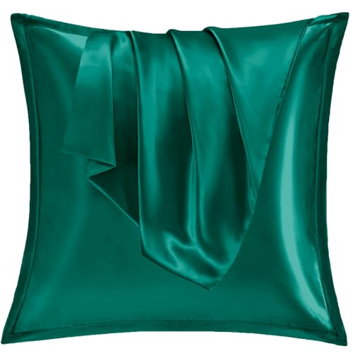 Satin Kissenbezug 80x80 2er Set Weich wie EIN Silk Pillowcase wie Seidenkissenbezug Geeignet für Curly Haar Satin Kopfkissenbezug mit Reißverschluss Vielit Kissenbezüge Dunkel Grün Kissenhülle
