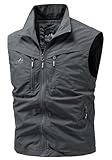 AIEOE Herren Safari Weste Cargo Netzfutter Fotoweste Outdoor Camping Ranger Weste mit Viele Taschen EU 3XL