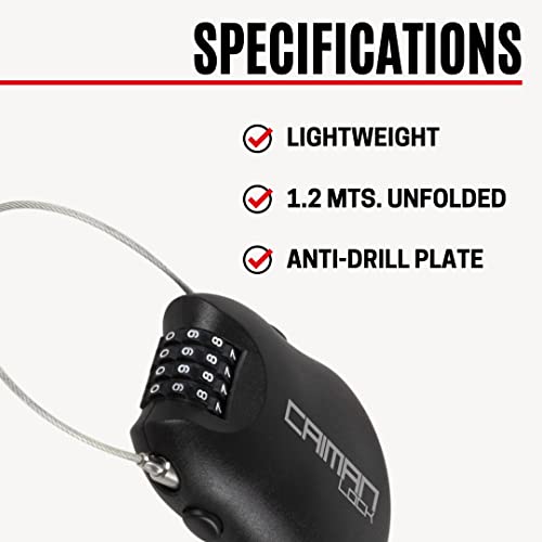 Eltin Bike Rollable Combination Lock 70X1000 - Caiman Lock - Retractable Steel Cable - Black #TOP2